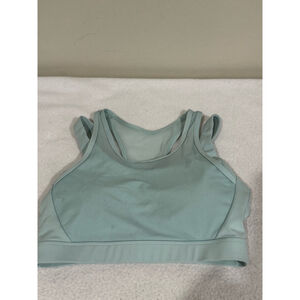 Women's Mono B Sports Bra Size S light aqua adjustable straps mesh panels